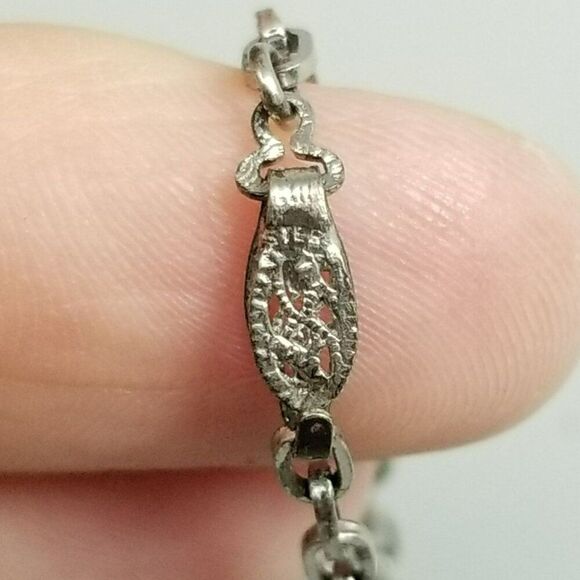 Vintage Rhinestone Cross Charm Bracelet, Silver Tone, Clasp Marked Ster - Picture 3 of 7